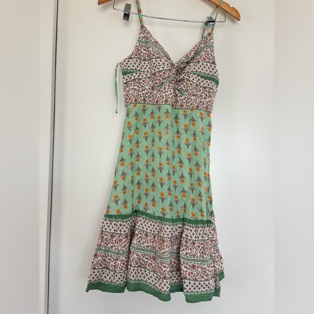 Sleeveless Twist Front Border Print Floral  Dress in Mint Green by Jopra